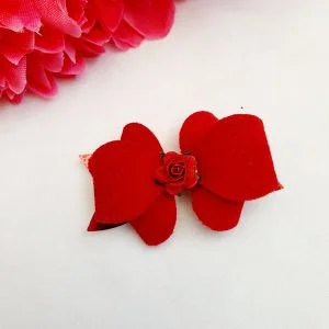 Small red velvet flower bow