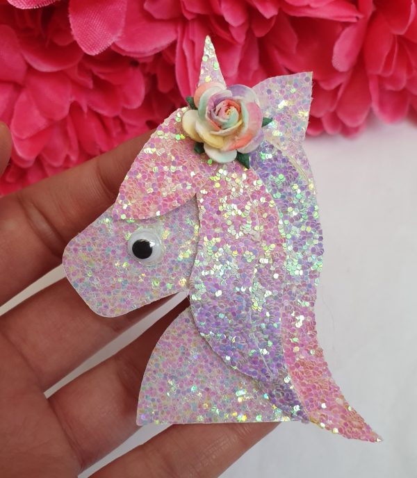 Pastel rainbow glitter unicorn clip