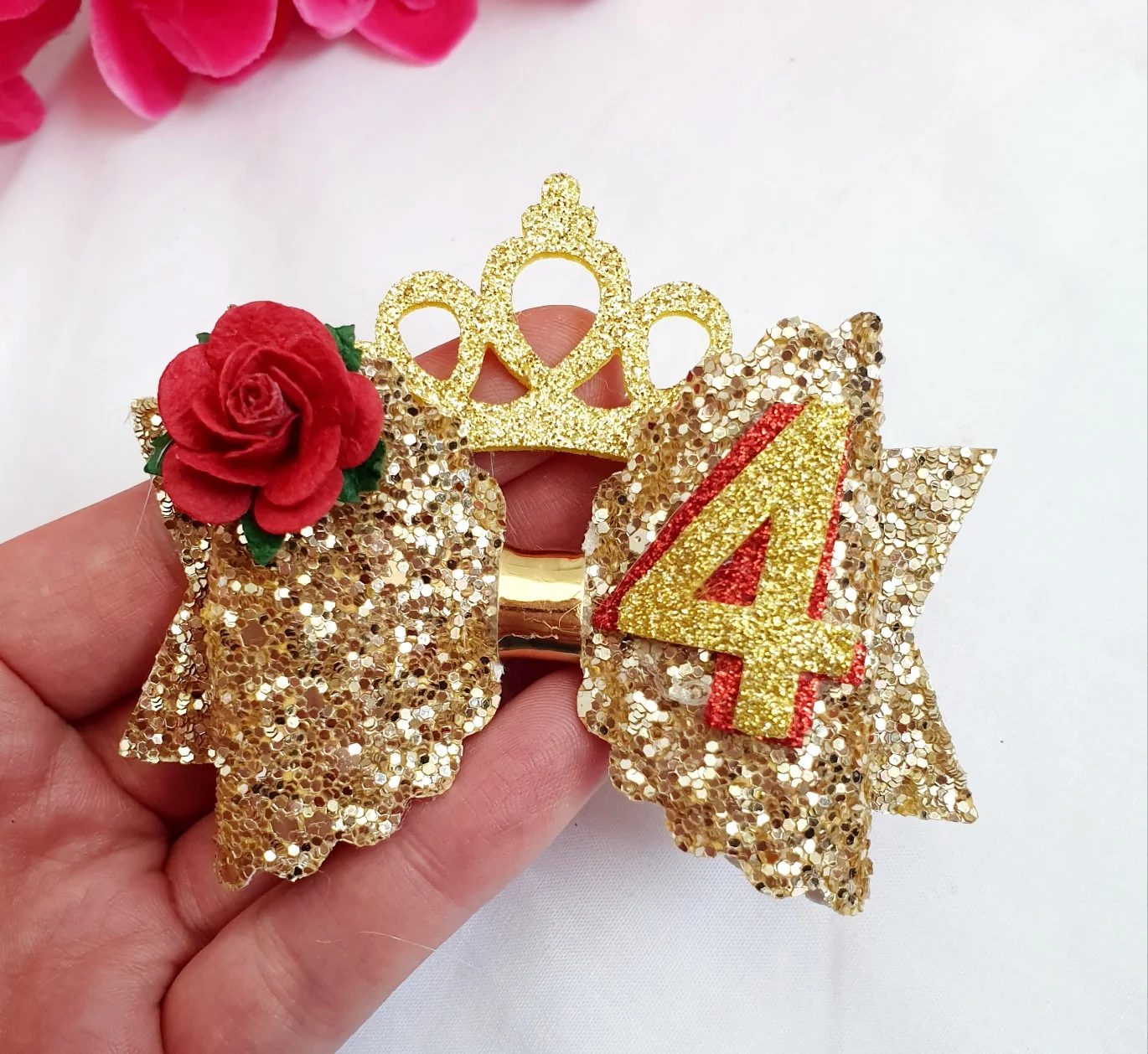 Birthday 4 gold red bow
