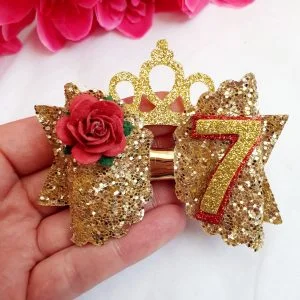 Birthday 7 gold red bow