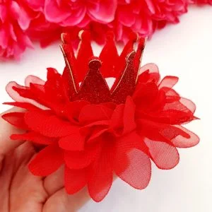 Red tutu crown hair bow
