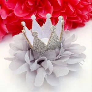 Silver tutu crown hair bow