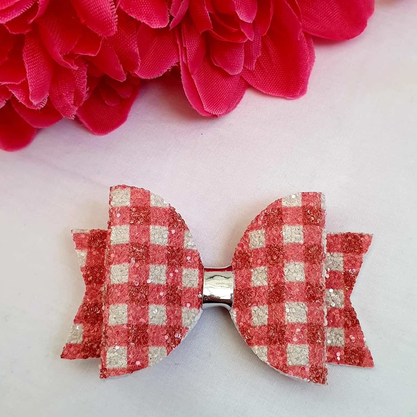 Red gingham hair bow