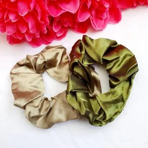 khaki satin scrunchie collection