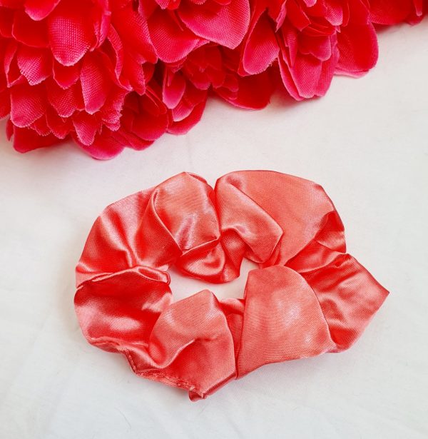 Coral satin scrunchie