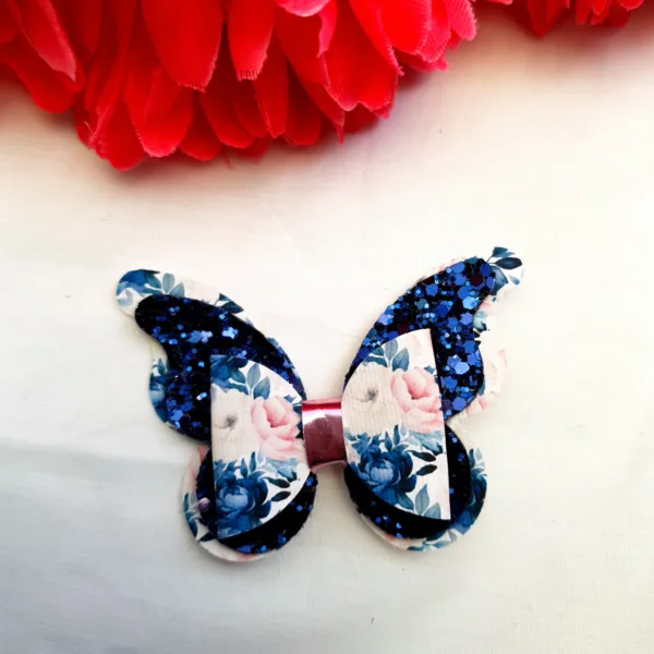 Blue Floral Butterfly Bow